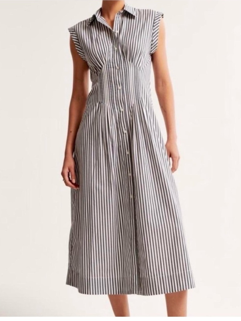 NWT Abercrombie & Fitch Blue and White Striped Midi Shirt Dress Size M